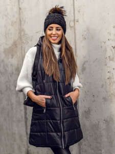 Gilet lungo trapuntato da donna nero Bolf 82019A