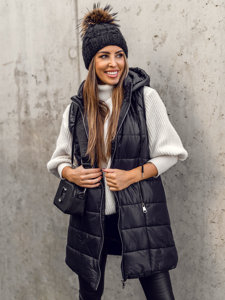 Gilet lungo trapuntato da donna nero Bolf 82019A