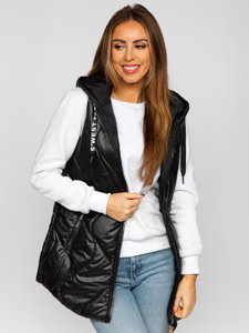 Gilet lungo trapuntato da donna nero Bolf B0129