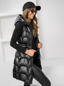 Gilet lungo trapuntato da donna nero Bolf B8172