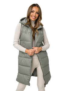 Gilet lungo trapuntato da donna verde Bolf R8212