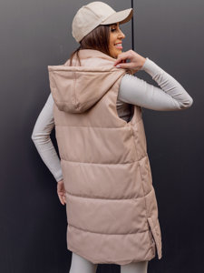 Gilet lungo trapuntato in ecopelle da donna beige Bolf AY756