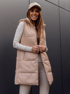 Gilet lungo trapuntato in ecopelle da donna beige Bolf AY756