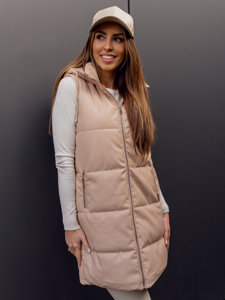 Gilet lungo trapuntato in ecopelle da donna beige Bolf AY756