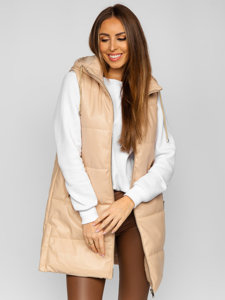 Gilet lungo trapuntato in ecopelle da donna beige Bolf AY756