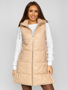 Gilet lungo trapuntato in ecopelle da donna beige Bolf AY756