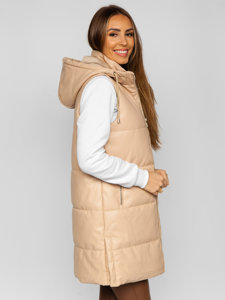 Gilet lungo trapuntato in ecopelle da donna beige Bolf AY756