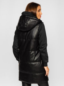 Gilet lungo trapuntato in ecopelle da donna nero Bolf AY756