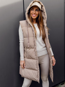 Gilet lungo trapuntato oversize da donna beige Bolf 81266A