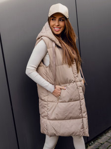 Gilet lungo trapuntato oversize da donna beige Bolf 81266A