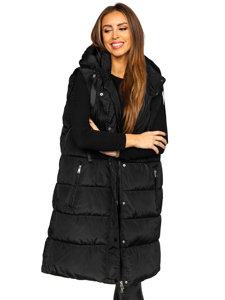 Gilet lungo trapuntato oversize da donna nero Bolf 81276