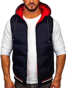 Gilet spesso trapuntato bilaterale con cappuccio da uomo blu-rosso Bolf 7127