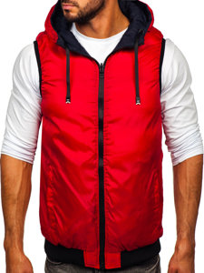 Gilet spesso trapuntato bilaterale con cappuccio da uomo blu-rosso Bolf 7127