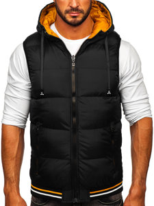 Gilet spesso trapuntato bilaterale con cappuccio da uomo nero-cammello Bolf 7127