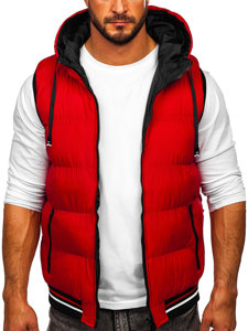 Gilet spesso trapuntato bilaterale con cappuccio da uomo rosso-nero Bolf 7127