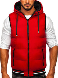 Gilet spesso trapuntato bilaterale con cappuccio da uomo rosso-nero Bolf 7127