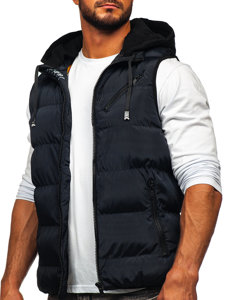 Gilet spesso trapuntato con cappuccio da uomo blu Bolf 7126