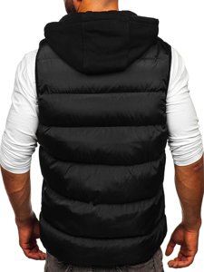 Gilet spesso trapuntato con cappuccio da uomo nero Bolf 7126