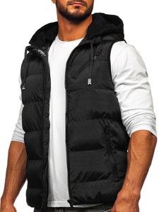 Gilet spesso trapuntato con cappuccio da uomo nero Bolf 7126