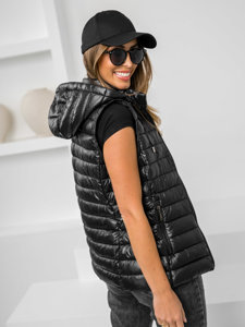 Gilet trapuntato con cappuccio da donna nero Bolf 16M9138