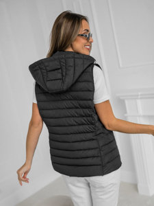 Gilet trapuntato con cappuccio da donna nero Bolf 16M9150