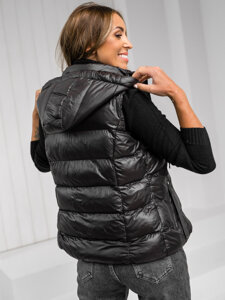 Gilet trapuntato con cappuccio da donna nero Bolf 5M3133