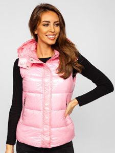 Gilet trapuntato con cappuccio da donna rosa chiaro Bolf SW025