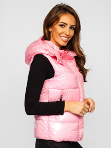 Gilet trapuntato con cappuccio da donna rosa chiaro Bolf SW025