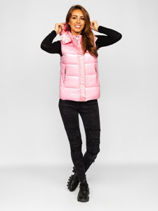 Gilet trapuntato con cappuccio da donna rosa chiaro Bolf SW025