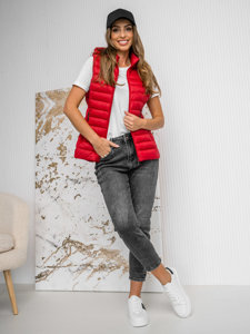 Gilet trapuntato con cappuccio da donna rosso Bolf 16M9139