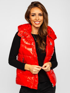 Gilet trapuntato con cappuccio da donna rosso Bolf SW025