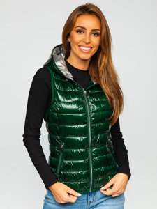 Gilet trapuntato con cappuccio da donna verde Bolf 9563