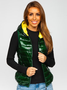 Gilet trapuntato con cappuccio da donna verde Bolf R9549