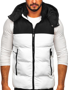 Gilet trapuntato con cappuccio da uomo bianco Bolf 1189