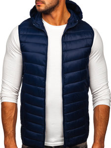 Gilet trapuntato con cappuccio da uomo blu Bolf 13072