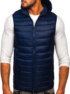 Gilet trapuntato con cappuccio da uomo blu Bolf 13072