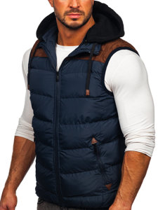 Gilet trapuntato con cappuccio da uomo blu Bolf B5382