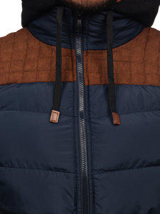 Gilet trapuntato con cappuccio da uomo blu Bolf B5382