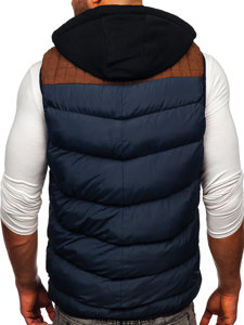 Gilet trapuntato con cappuccio da uomo blu Bolf B5382