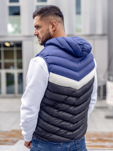 Gilet trapuntato con cappuccio da uomo blu Bolf HDL88004A