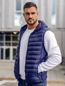 Gilet trapuntato con cappuccio da uomo blu Bolf LY36A