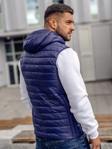 Gilet trapuntato con cappuccio da uomo blu Bolf LY36A