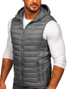 Gilet trapuntato con cappuccio da uomo grigio Bolf 13072