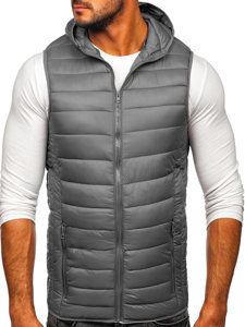 Gilet trapuntato con cappuccio da uomo grigio Bolf 13072