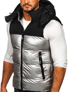 Gilet trapuntato con cappuccio da uomo grigio Bolf 13079