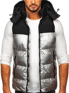 Gilet trapuntato con cappuccio da uomo grigio Bolf 13079