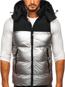 Gilet trapuntato con cappuccio da uomo grigio Bolf 13079