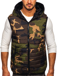 Gilet trapuntato con cappuccio da uomo khaki Bolf 7106