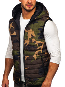 Gilet trapuntato con cappuccio da uomo khaki Bolf 7106