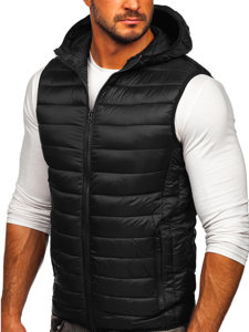 Gilet trapuntato con cappuccio da uomo nero Bolf 13072